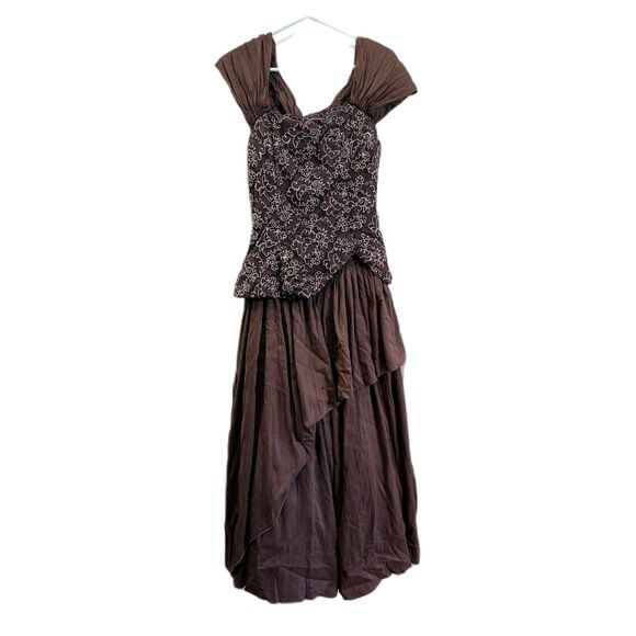 Vintage Jessica McClintock Brown Western Beaded Gown Dress  Women's Size 16 - Picture 2 of 13